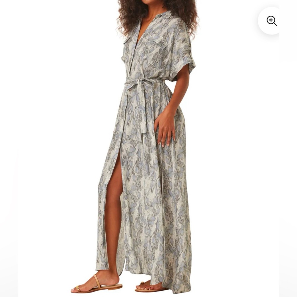 Misa Los Angeles Gray Wrap Maxi Dress with Slit